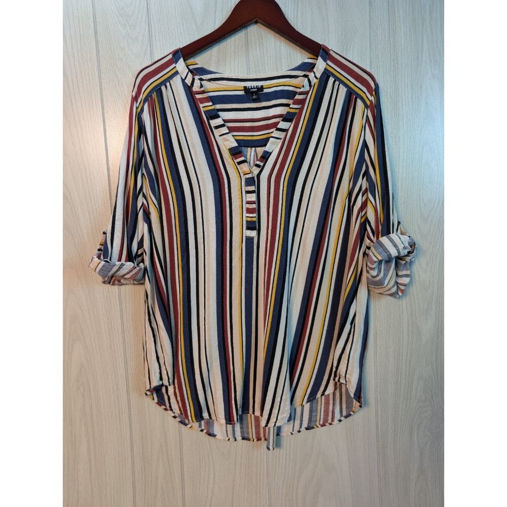 Torrid Harper Blouse Tunic Striped Georgette Pullover Roll Tab Sleeve Sz 1